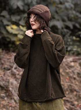 疯子张25冬款单层宽松极简感复古针织打底套头衫#08570