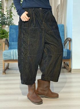 25934A忆古朴拙色织蓝条三压线八分裤