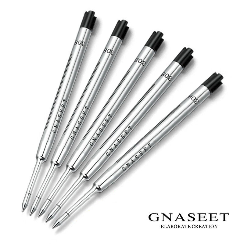 GNASEET原装签字笔芯G2欧标金属宝珠中性笔芯水笔黑色0.5mm五支装
