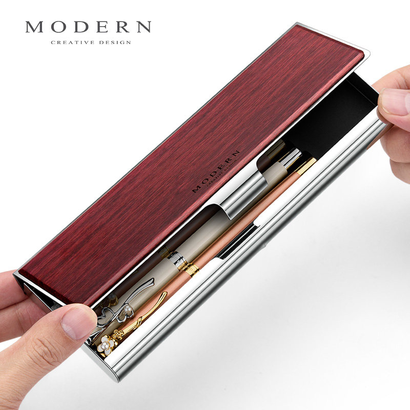 摩登MODERN高级笔盒简约男女学生白领木制金属时尚创意文具盒礼
