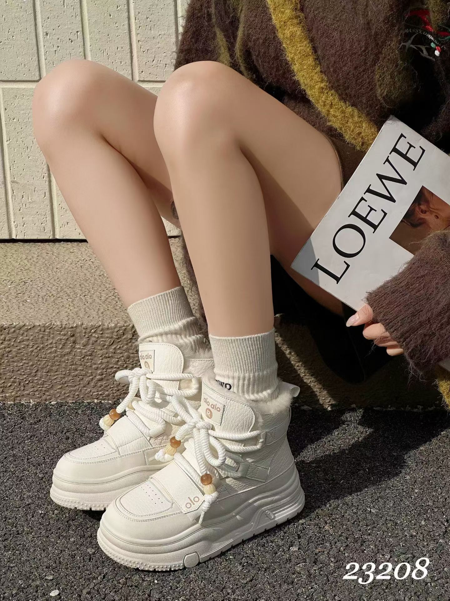 23208真皮真毛厚底加绒加厚雪地靴女2025冬休闲爱斯基摩保暖棉鞋