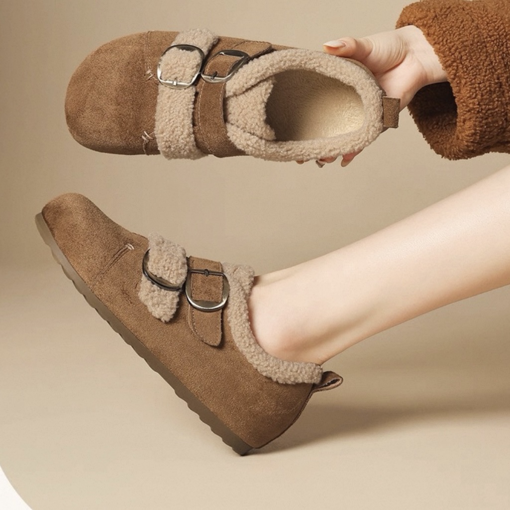 25062DOF毛毛雪地靴女棉鞋2025冬一脚蹬内增高加绒加厚勃肯鞋子女