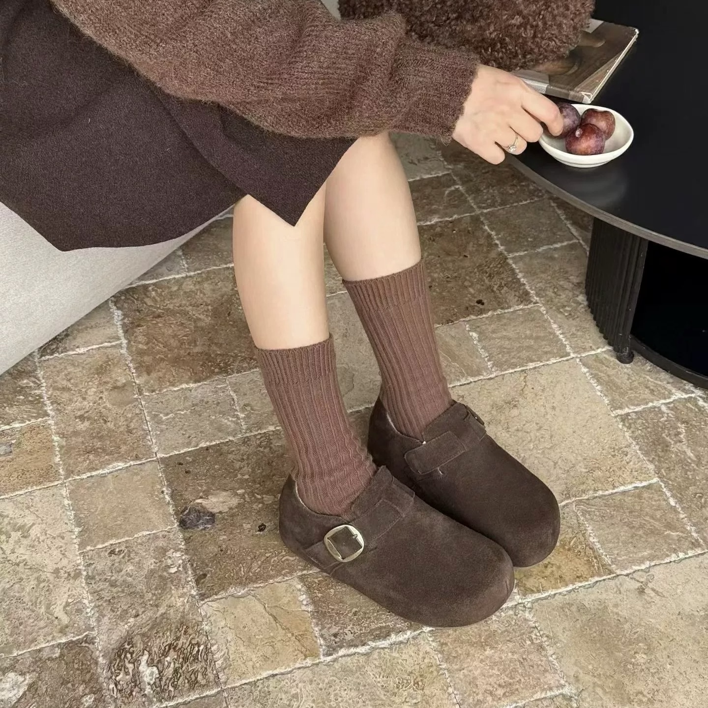 97557内增高复古一脚蹬大头勃肯鞋女全包2025冬新款休闲懒人鞋潮