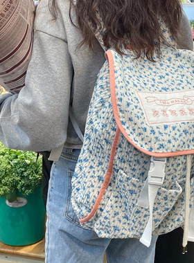 韩国进口背包自制灯芯绒碎花大容量多功能包女休闲