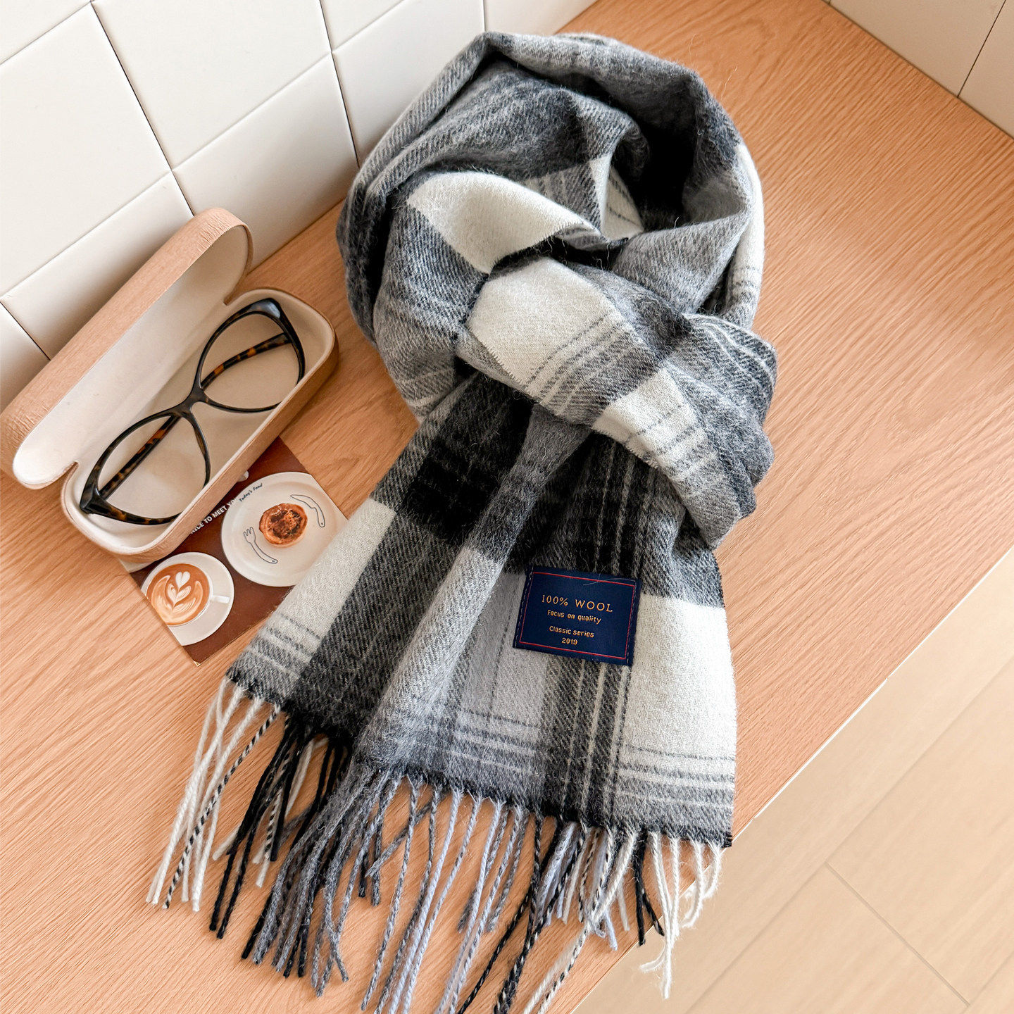 黑白色格纹羊毛围巾男士冬季加厚韩版中年爸爸男款保暖百搭围脖,服饰配件/皮带/帽子/围巾,围巾/丝巾/披肩,淘宝优惠券,粉丝福利购,淘宝优惠卷