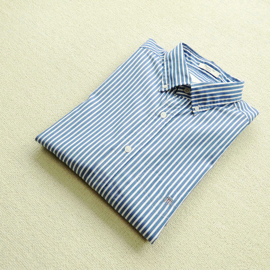 REGULAR FIT 100%棉 薄款棉质 男款扣领长袖衬衫 蓝白条 2562701