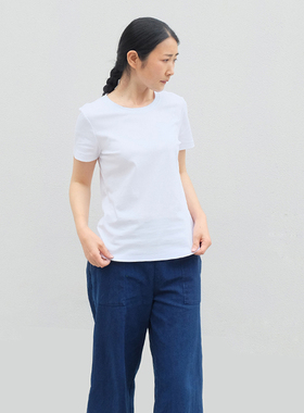 停workshop 极简基本款丝光纯棉短袖白色圆领T恤女春夏弹力打底衫