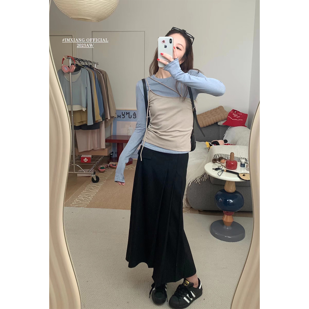 【现货】im向托里尼的落日叠穿真两件长袖防晒针织T恤女薄款上衣