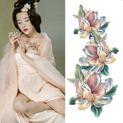 素雅花朵纹身贴纸女防水持久性感锁骨后背遮瑕影楼写真一次性纹身