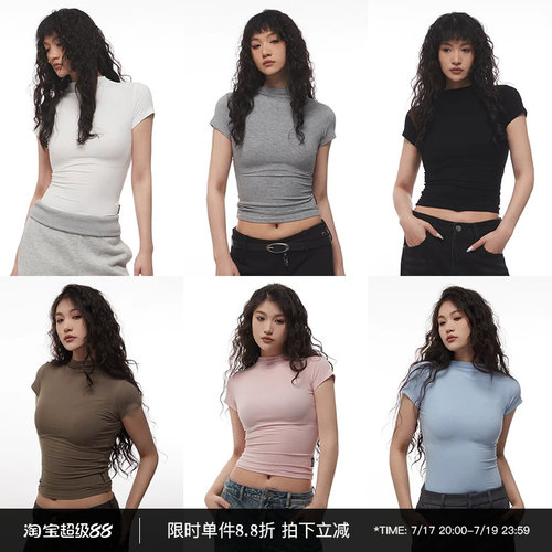 短款紧身小高领修身显瘦上衣