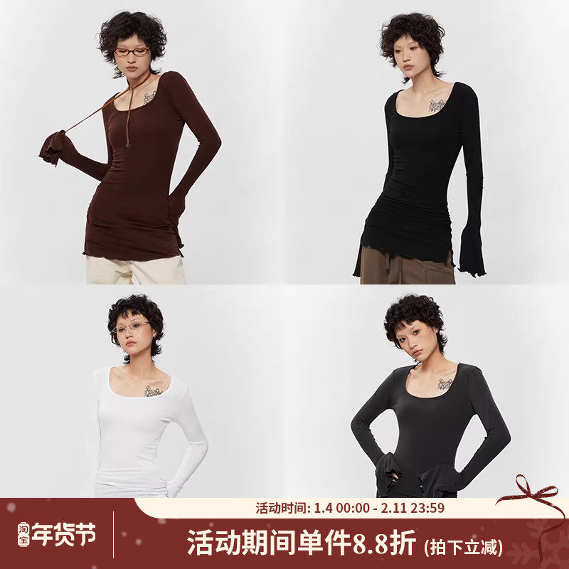 AIRHOOD 秋季U领收腰长袖t恤内搭打底衫修身遮屁股方领紧身上衣女,女装/女士精品,T恤,淘宝优惠券,粉丝福利购,淘宝优惠卷