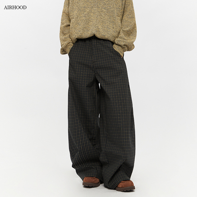 AIRHOOD 美式复古格子加绒加厚弯刀情侣休闲裤秋冬季直筒阔腿裤子