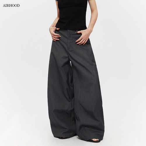 AIRHOOD 2025春秋复古高级感休闲裤男女高腰宽松阔腿垂感西装裤子
