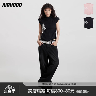 夏季 宽肩无袖 欧美蝴蝶结印花坎肩针织T恤女短款 AIRHOOD 辣妹上衣