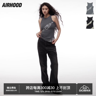 拼接圆领无袖 短款 美式 修身 吊带上衣潮 辣妹外穿背心女夏季 AIRHOOD