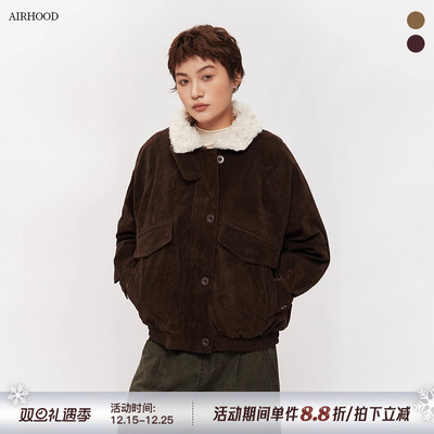 AIRHOOD 2025冬季美式麂皮羊羔毛领棉服男女秋冬保暖加绒加厚外套