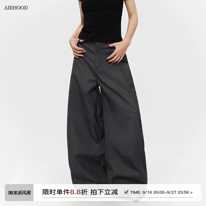 AIRHOOD 2026春秋复古高级感休闲裤男女高腰宽松阔腿垂感西装裤子图片