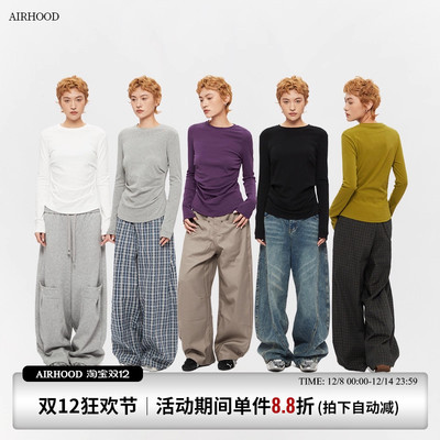 AIRHOOD 2025新款美式收腰长袖T恤女秋季修身内搭打底衫正肩上衣