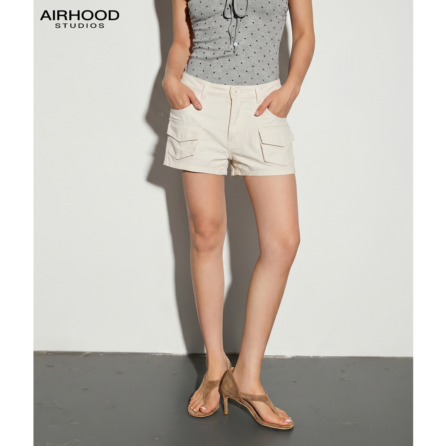 AIRHOOD 高腰工装短裤女装夏季多口袋休闲裤修身显瘦韩版百搭热裤