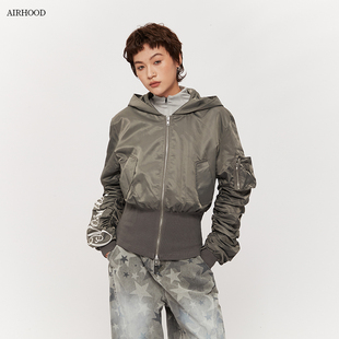 复古收腰街头连帽开衫 2025飞行员夹克女美式 短外套 秋冬季 AIRHOOD