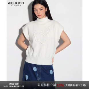 AIRHOOD 半高领无袖宽松毛衣女韩系慵懒外穿秋季套头短袖毛针织衫