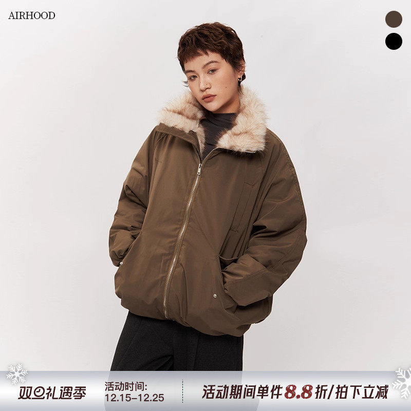 AIRHOOD 美式复古毛领加厚棉服男女宽松韩版座山雕保暖情侣外套冬