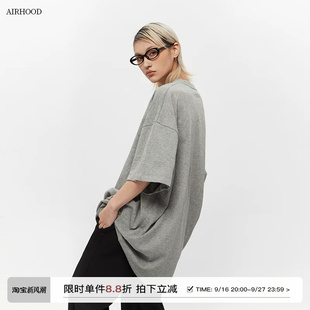 AIRHOOD美式中长款纯棉oversize休闲短袖T恤女大版宽松半袖上衣夏