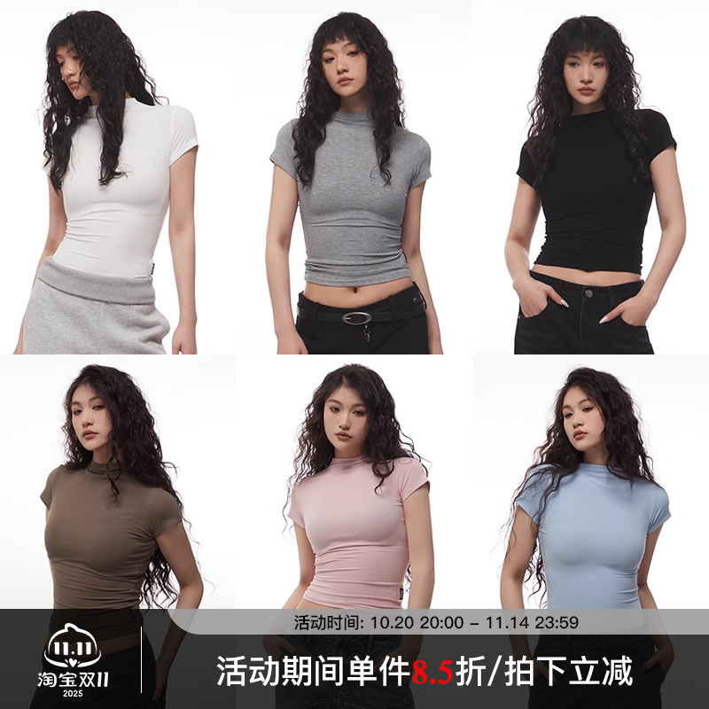 短款紧身小高领修身显瘦上衣