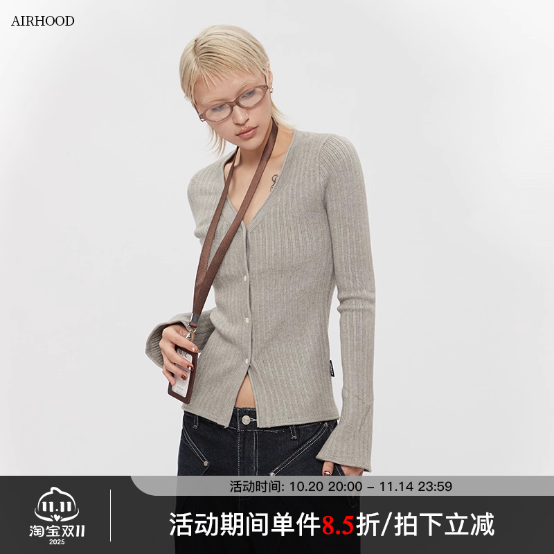 AIRHOOD 美式开衫V领修身针织衫女2025春秋新款显瘦辣妹打底上衣