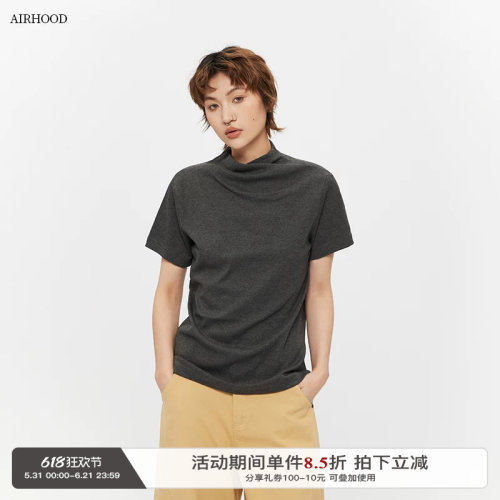 AIRHOOD  2026夏季新款正肩修身短袖t恤女半高领显瘦休闲情侣上衣