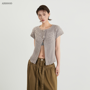 AIRHOOD 2026春夏季短袖针织开衫女纽扣韩系百搭小个子短款毛衣