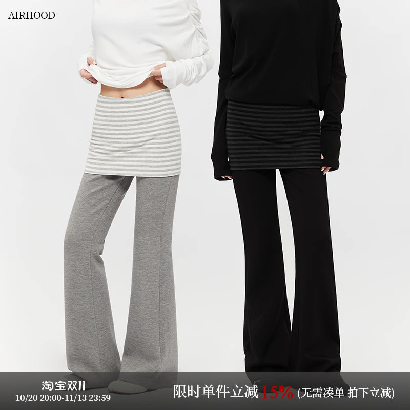 AIRHOOD 秋冬运动瑜伽屁帘休闲裤女修身假两件加绒加厚微喇叭裤子
