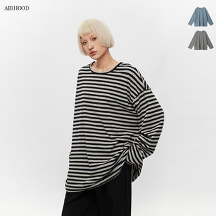 AIRHOOD oversize时尚 条纹t恤女长袖 宽松慵懒松弛感上衣 2025秋季