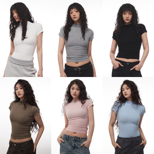 短款紧身小高领修身显瘦上衣