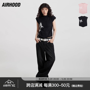 夏季 宽肩无袖 欧美蝴蝶结印花坎肩针织T恤女短款 AIRHOOD 辣妹上衣