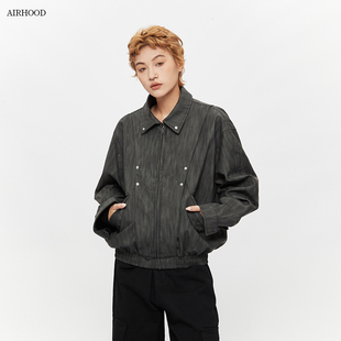宽松工装 AIRHOOD 新款 美式 休闲潮牌情侣外套 复古pu皮衣夹克女秋季