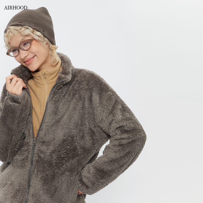 AIRHOOD 2025冬季休闲百搭立领羊羔毛夹克加厚保暖情侣毛绒外套女