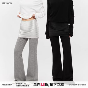 AIRHOOD 秋冬运动瑜伽屁帘休闲裤女修身假两件加绒加厚微喇叭裤子