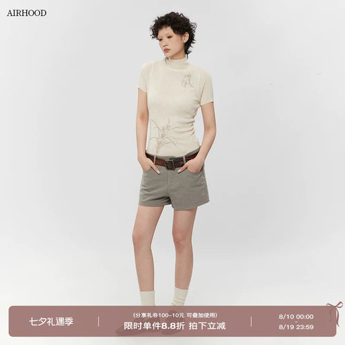 AIRHOOD 2026新中式半高领修身显瘦短袖女正肩内搭纯欲紧身上衣夏
