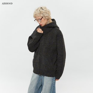 情侣外套 AIRHOOD 美式 复古拉链开衫 连帽毛衣女秋冬宽松百搭针织衫