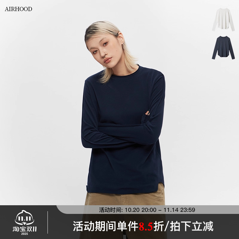 AIRHOOD 2025春季新款简约基础款长袖T恤韩系打底衫设计感上衣女