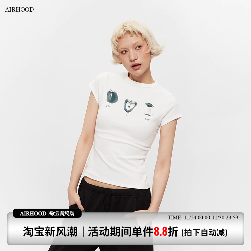 AIRHOOD 修身显瘦苹果正肩T恤女2025夏季新款短款甜辣妹短袖上衣