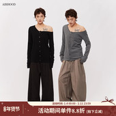 2025秋季 女修身 美式 AIRHOOD 斜领长袖 针织衫 显瘦露肩内搭开衫 上衣