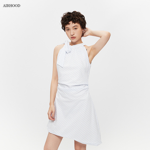 收腰显瘦a字无袖 AIRHOOD高级感蝴蝶结挂脖连衣裙女夏季 甜美半身裙