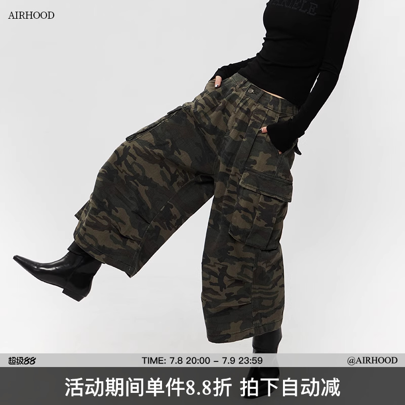 AIRHOOD 2025复古工装宽松迷彩七分裤美式潮牌男女8分休闲阔腿裤