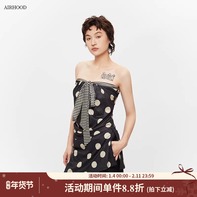 AIRHOOD 2025夏季波点蝴蝶结绑带外穿抹胸连衣裙女辣妹背心上衣,女装/女士精品,抹胸,淘宝优惠券,粉丝福利购,淘宝优惠卷