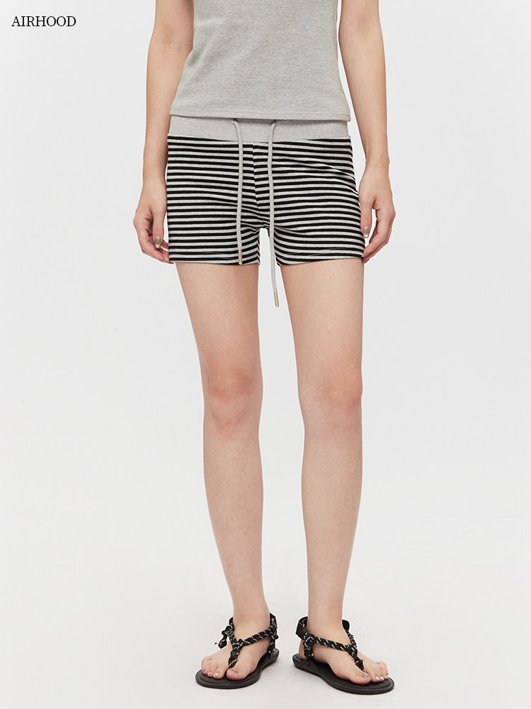 European and American Summer Striped Drawstring Sports Shorts for Women 25 New High-Waisted Slimming Casual Hot Pants