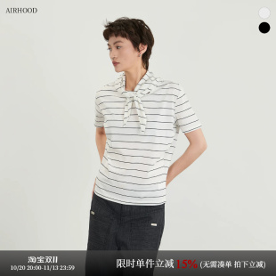 AIRHOOD 2026条纹领结短袖T恤女设计感小众青少年休闲百搭上衣夏
