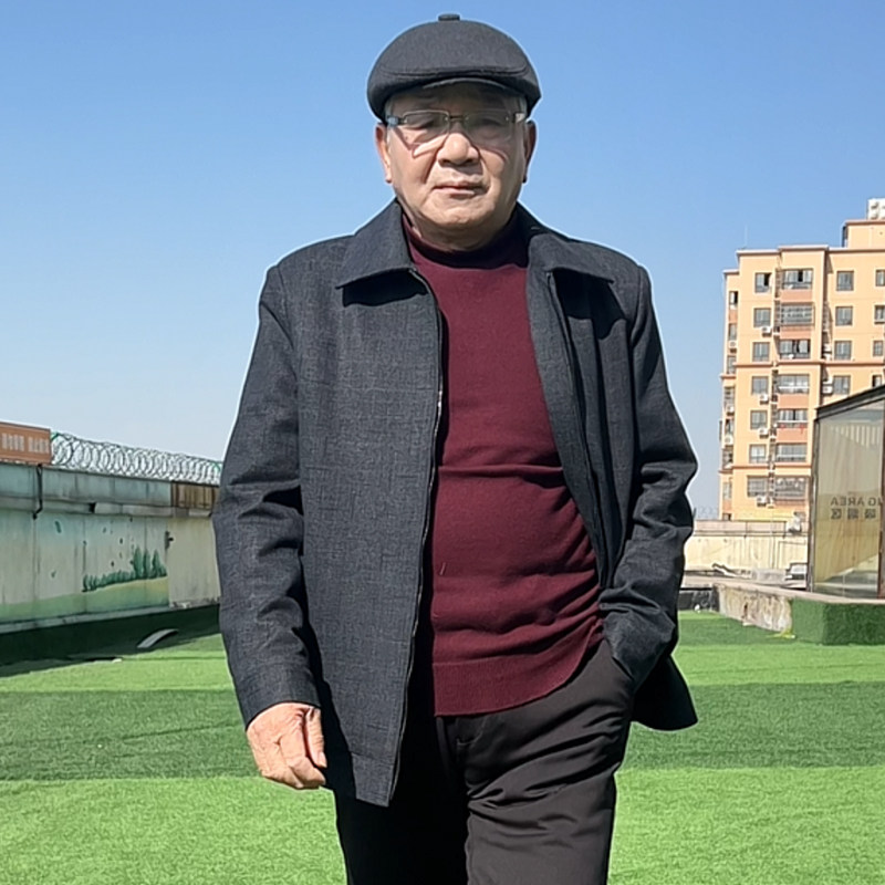 中老年秋季厚款夹克翻领爸爸装外套中年男士宽松外套爷爷装上衣男