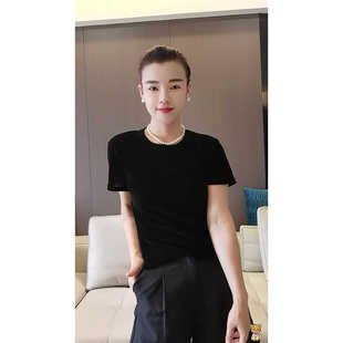 61258 反季 搭配7.20 2025夏百搭上衣丝绒短袖 T恤女